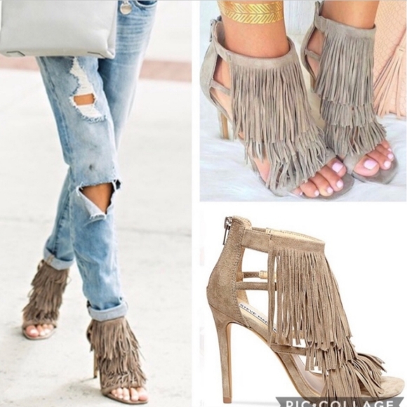 Steve Madden Shoes - Steve Madden Fringly Taupe Suede Leather Heels